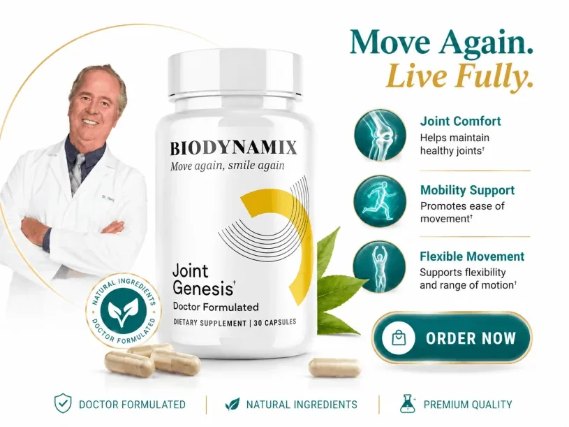 Joint Genesis supplement bottle shown with the product formula